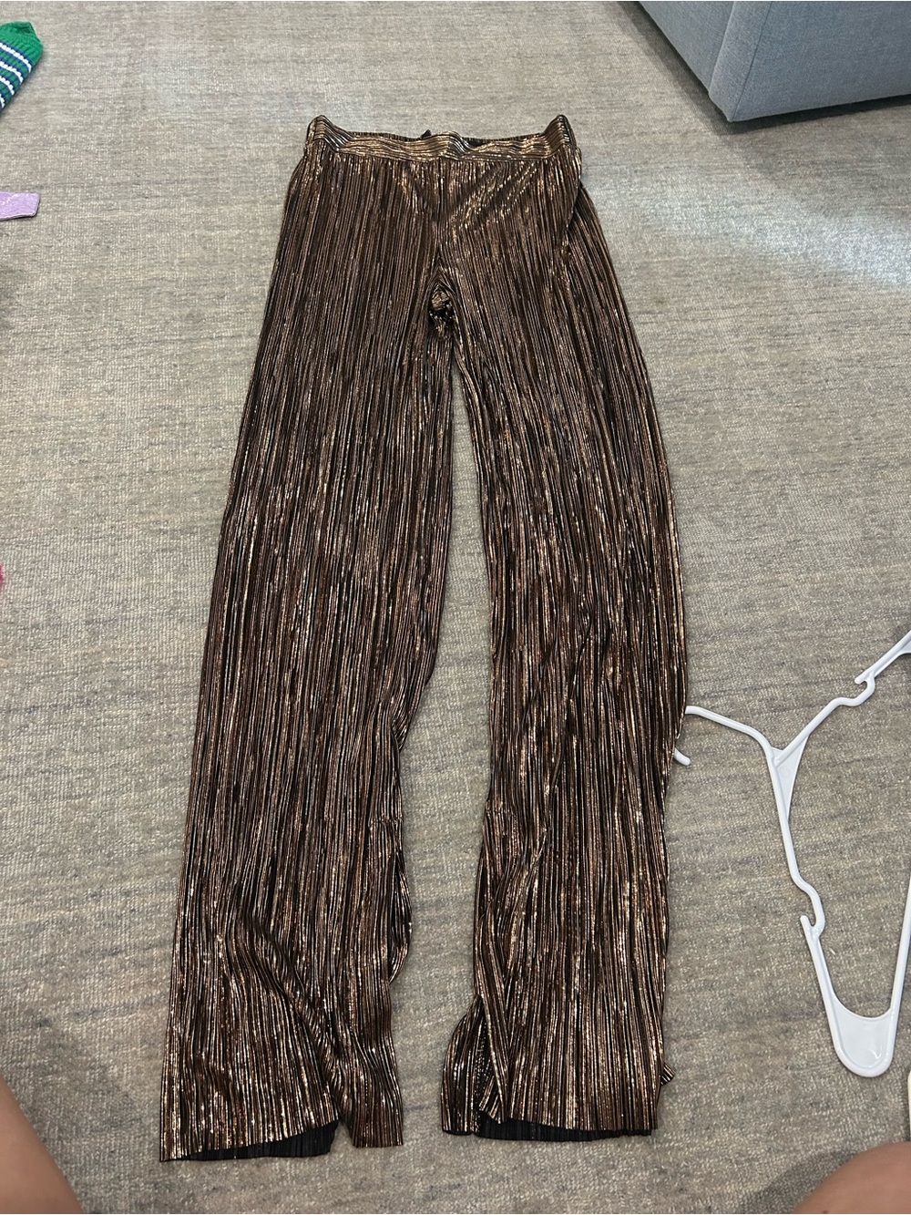 Sabina Musayev Metallic Bronze Pleated Wide-Leg Pants